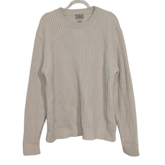 LL Bean Ribbed Fisherman Sweater Mens Size XL 100% Cotton Heavy Knit Crew Neck - Picture 1 of 9